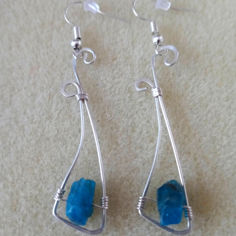 Raw blue apatite earrings